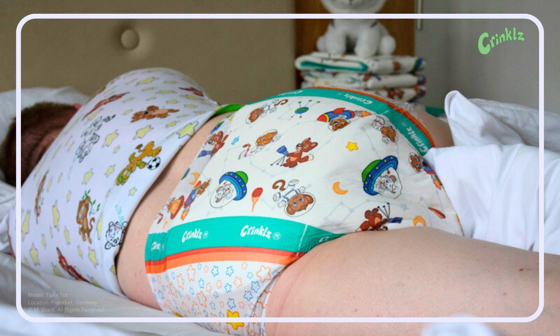 Tater Tot wearing Crinklz Astronaut print while relaxing in Frankfurt, Germany.