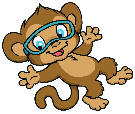 Max the monkey getting ready to swim with his goggles.