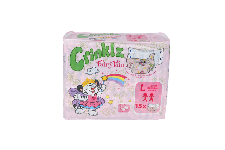 Crinklz Fairy Tale adult diaper polybag size L front view