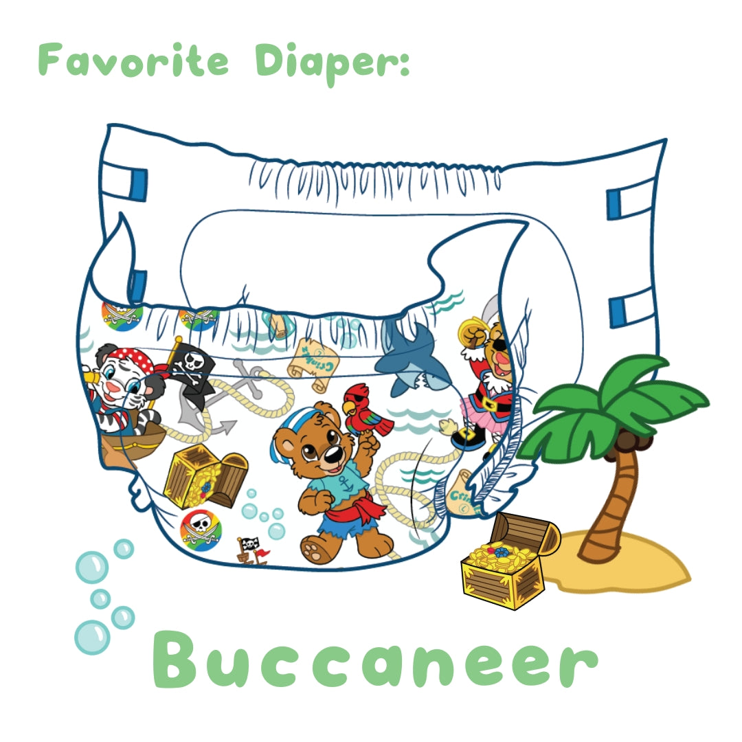 Max's favorite Crinklz diaper print is Buccaneer.