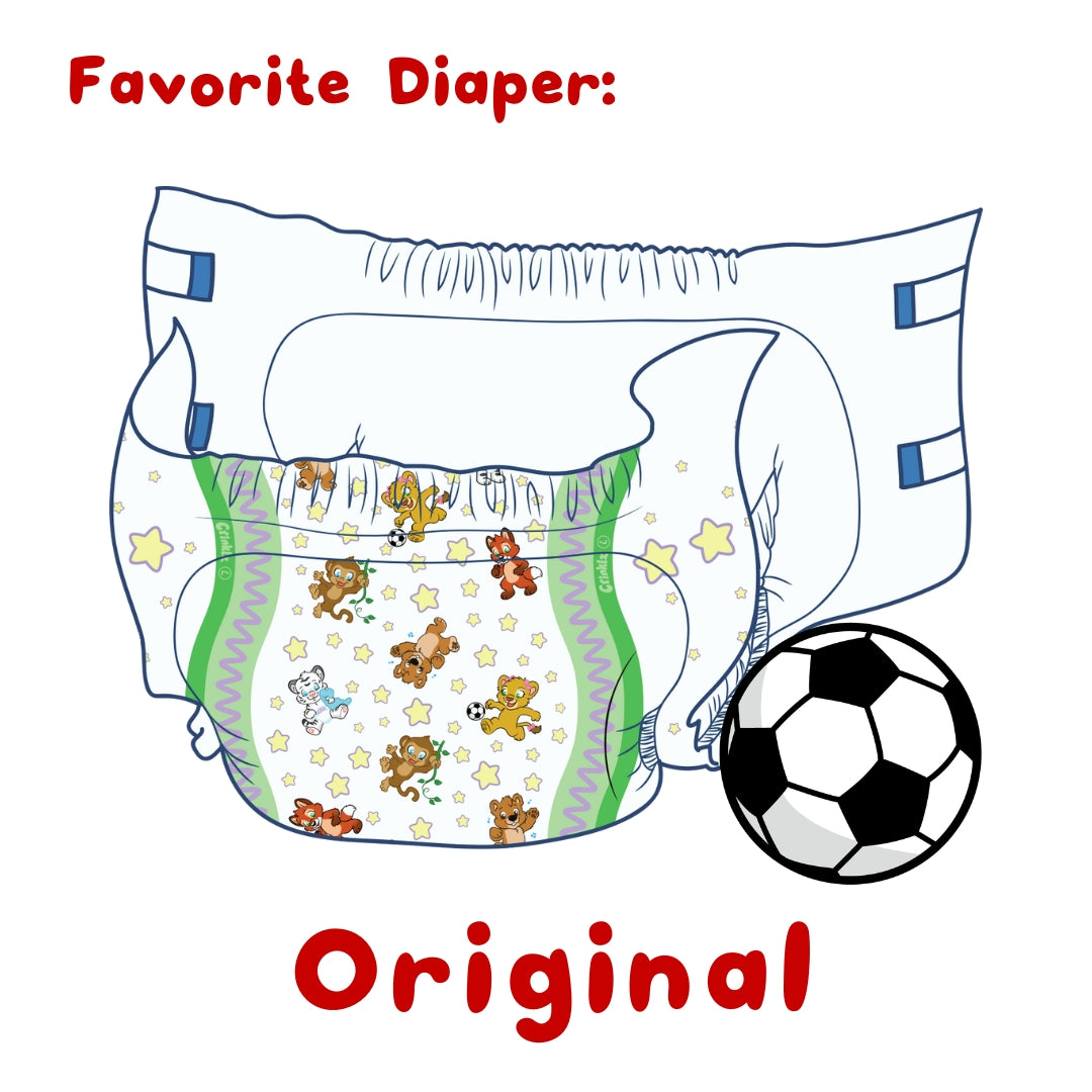 Leah's favorite diaper is the Original print.