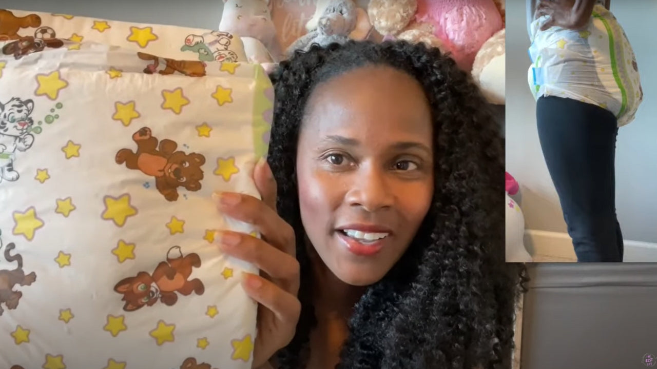 Still from YouTube channel "The Best Life" while reviewing Crinklz adult diapers.